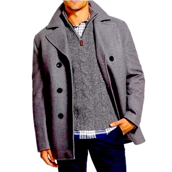 Michael Kors gray wool blend quilt lined peacoat modern fit size small coat - Picture 1 of 17